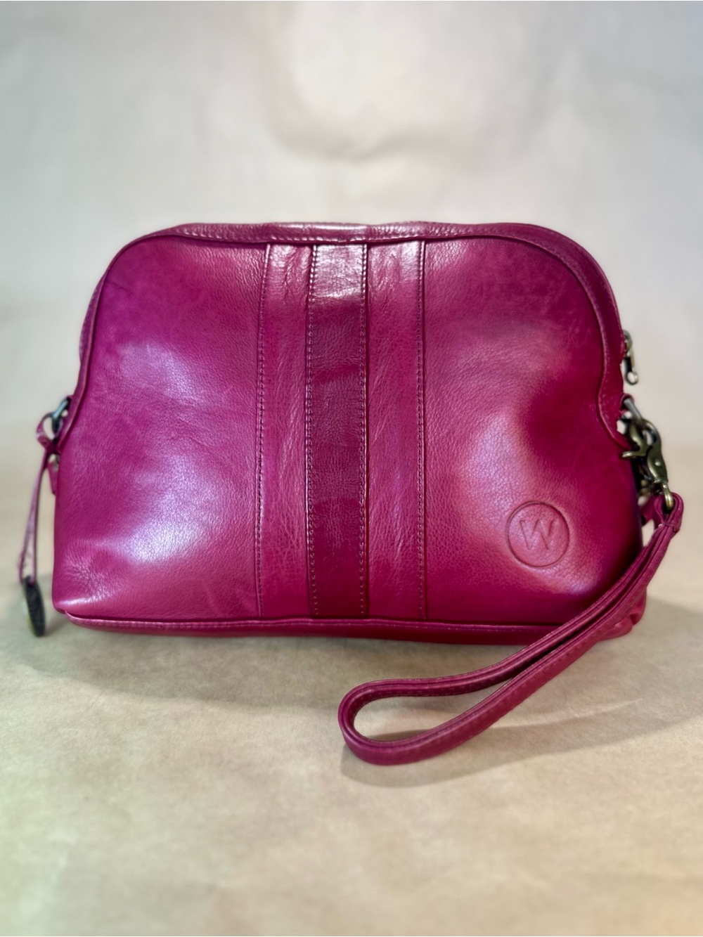 Wanderers Travel Co. Magenta Purple Leather Crossbody / Wristlet Clutch Bag